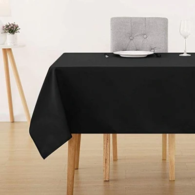 Imagen de Deconovo Mantel Halloween Impermeable de Poliéster para Mesa Antimanchas Rectangular Decoración Hogar Cocina Salón Cumpleaños130x280cm Negro