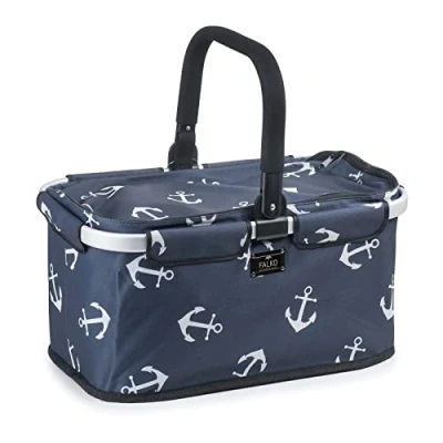 Imagen de Genius Cesta de la Compra Falko Premium Azul Oscuro con Ancla, Bolsa 22 l, Plegable, Tapa, Transporte asa Aluminio para Viajes