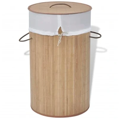 Imagen de vidaXL Cesto para la Colada Modelo Cilíndrico de Material Bambú Color Natural