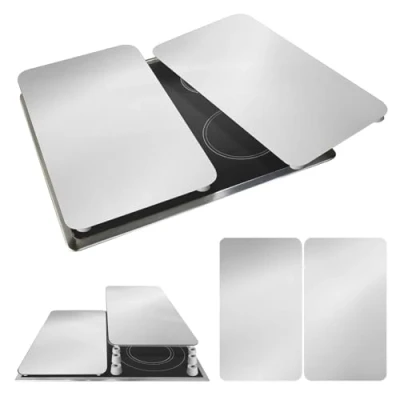 Imagen de WENKO Placas cobertoras de vidrio universal plata, 2 unidades Cubierta cocina, juego unidades, para todos los tipos cocinas Plata