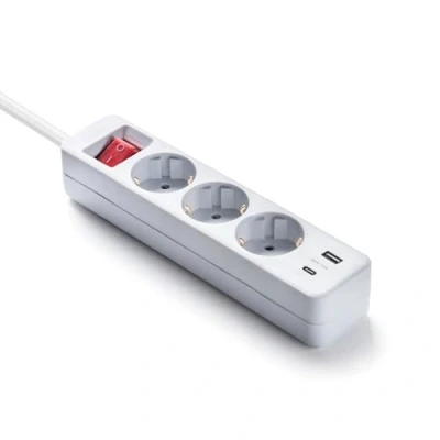 Imagen de FAMATEL Regleta ecosockets 3 Tomas con Puertos USB y C Enchufes Interruptor de Encendido Compatible Móviles I Metros hasta 3680W Protección Infantil Blanco