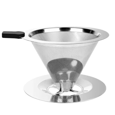 Imagen de Vicloon Filtro de Café Permanente,Reutilizable Cono Goteo Sin Papeles,Filtros Cafetera Acero Inoxidable Malla Doble Verter Sobre con el Mango Silicona anti Escaldado