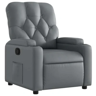 Imagen de vidaXL Sillón Reclinable, Silla con Respaldo Reposabrazos, de Relax Descanso TV, Asiento Ajustable para Casa, Cuero Sintético Gris