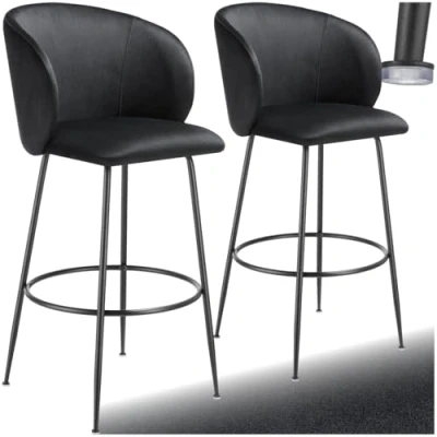 Imagen de TecTake® Taburete Alto con Respaldo Acolchado, Silla Alta de Cocina Reposapiés, Banqueta Patas Acero y Topes Antideslizantes, Bar, 2 sillas Negro/Negro
