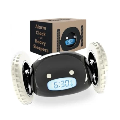 Imagen de CLOCKY, Reloj Despertador Ruidoso sobre Ruedas (Original) Forte para los Durmientes Pesados (Clockie de Habitación Adultos y Niños) Guay, Fugitivo, Salta, Persigue, Huye, Move, Corre (Negro)