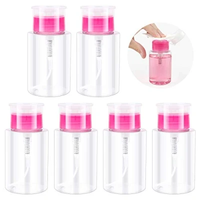 Imagen de 6 Piezas Dispensador de Bomba Removedor 180ml para Quitaesmalte Botella Vacía Plástico Transparente Esmalte Uñas Desmaquillante Virador(Rosa)