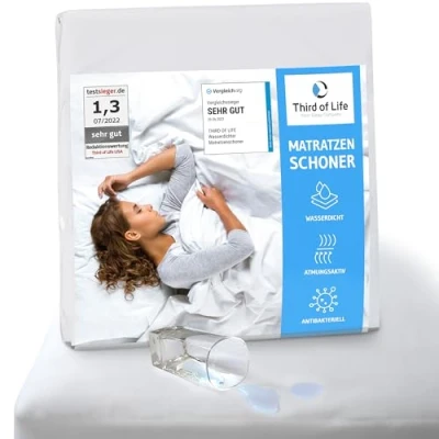 Imagen de Protector de Colchón Impermeable y Transpirable Funda Hipoalergénica Protección Óptima Antiácaros, Antibacteriano Antimoho Cubre Higiénico 90x200cm