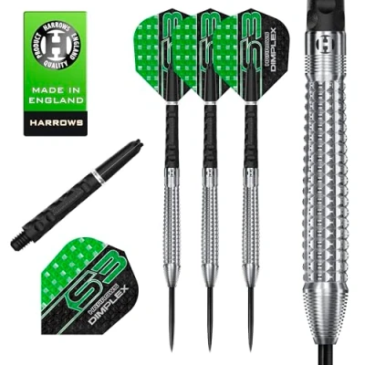 Imagen de Harrows Dimplex juego de dardos profesionales con punta acero tungsteno 90 %, 22 g, 23 24 g y 26 10 piezas ejes negros Midi plumas
