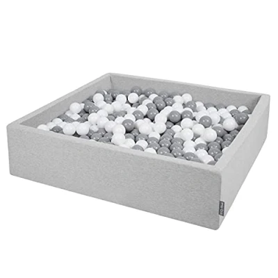 Imagen de KiddyMoon Piscina De Bolas 120X30cm/600 El Cuadrado Grande para Ninos,Hecha En La UE, Gris Claro: Blanco/Gris