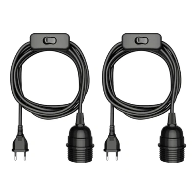 Imagen de ledscom.de 2 piezas cable LEKA, enchufe, interruptor, negro, 3 m, portalámparas, 1x E27 máx. 60W
