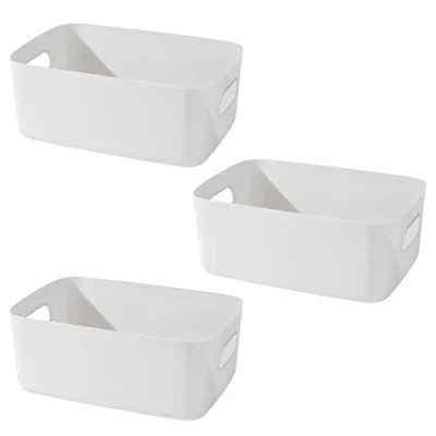 Imagen de Yngffb 3 Piezas Cestas de Almacenaje Multiuso, cajas Organizadoras Plástico con Asas, Para organizar almacenamiento apilables asas (Blanco)