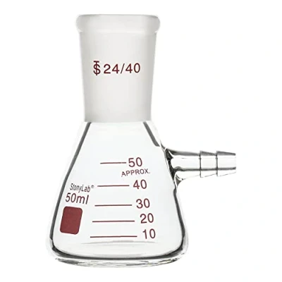 Imagen de stonylab Frascos de Filtrado con Junta Exterior Cónica Estándar 24/40, Frasco Filtrante Vidrio Borosilicato Pared Gruesa, Cuello Perno Tubulación, 50 ml