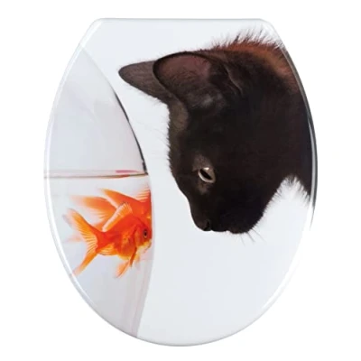 Imagen de Wenko Tapa de WC Pescado y Gato Antibacteriano, sujeción Acero INOX Multicolor