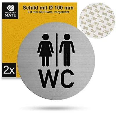 Imagen de letrero &quot;WC Ladies Gents&quot;, 2 pzs, Ø 100 mm, diseño 1, de Aluminio 0,8 mm grosor, adhesivo, puerta WC para uso en interiores y exteriores, invitados