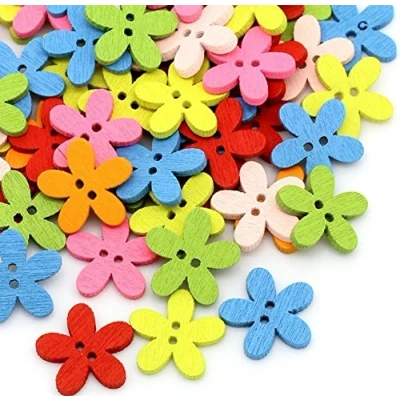 Imagen de Namvo 200pcs Botones de Madera Flatback la Flor Colorida Costura Craft Scrapbooking