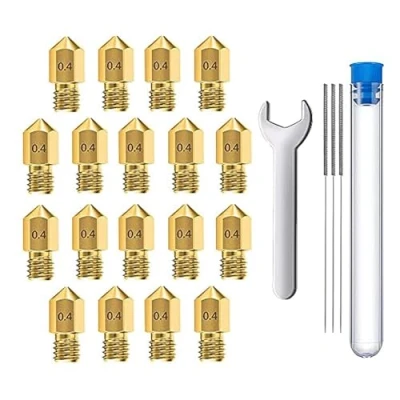 Imagen de MMOBIEL 20 Piezas E3D Boquillas para Impresora extrusora 0,4 mm Latón V5 V6 3D 1,75 Incl. Filamento M7 Llaves y 5 Agujas de Limpieza