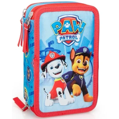 Imagen de Clondo Plumier Triple Escolar 45 Piezas, para La Patrulla Canina con Bolígrafos Borrables, Lápices de Colores 4.0 mm, Rotuladores, Tijeras, Pegamento Niños Regalo o Colegio