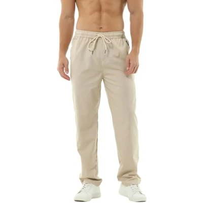 Imagen de Hoerev Pantalones de Lino Informales Verano para Hombre Estilo Playero,Beige,x Large