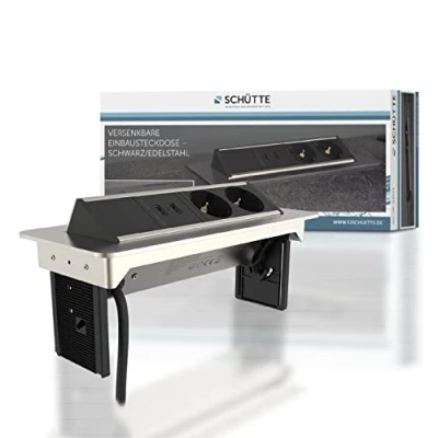 Imagen de SCHÜTTE Regleta Plegable para encimera de Cocina (2 Puertos USB y 2 enchufes 230 V), empotrable, Montar en la Cocina, Acero Inoxidable