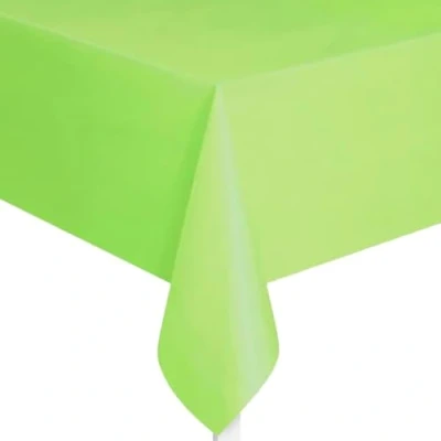 Imagen de Unique UK Mantel Rectangular de plástico Plegado Corto (137 cm x 274 cm), Color Verde Lima Liso, Elegante y Duradero para Fiestas, Eventos Uso doméstico