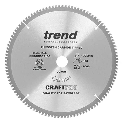 Imagen de Trend Hoja de sierra ingletadora madera, 305 mm diámetro, 30 108 dientes, TCT, corte 3 mm, gancho 5, CSB/CC305108