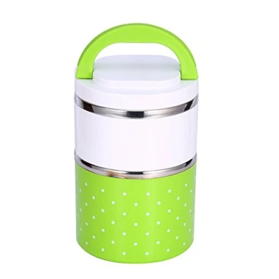 Imagen de 2 Capas Fiambrera de Aislamiento, 900ml Termo térmica con aislamiento acero inoxidable Contenedor alimentos caliente (verde)