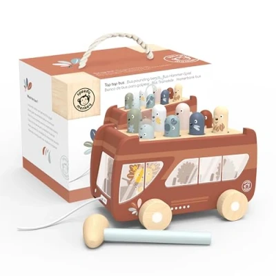 Imagen de Speedy Monkey SP1017 Bus Hammerbank 20,7 x 14 14,6 cm Multicolor, Juguete de Madera para niños, Detalles encantadores, Gran Idea Regalo