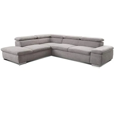 Imagen de CAVADORE 5900984024991 Alkatraz Sofá esquinero tapizado, Tejido (90% poliéster, 10% PA), Gris Claro, Ottomane Links