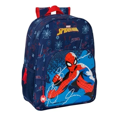 Imagen de SPIDERMAN NEON Mochila Escolar Niño, Infantil, Adaptable a Carro, Ideal para Niños en Edad Escolar, Cómoda y Versátil, Calidad Resistencia, 33x14x42 cm, Color Azul Marino