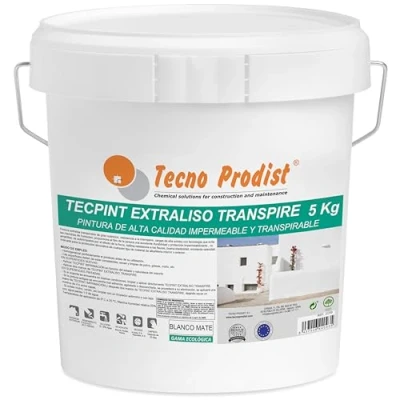 Imagen de Tecno Prodist TECPINT EXTRALISO TRANSPIRE (5 Kg) Pintura ecológica, transpirable, impermeable exterior e interior al agua, acabado extraliso, Fácil Aplicación Sin olor (BLANCO)