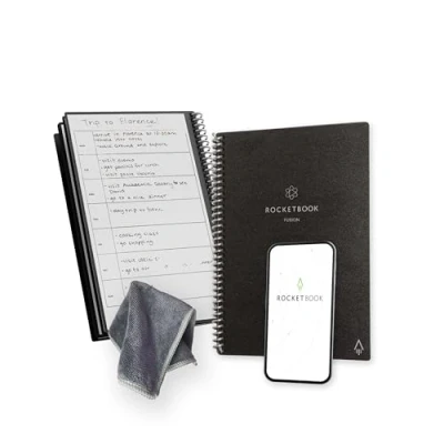 Imagen de BIC Rocketbook Fusion Agenda de Productividad Sin fechas Reutilizable, Tamaño A5, 15 cm x 22,4 cm, Negro Objetivos, Calendario Mensual y Semanal, Listas Tareas Diarias, Páginas Rayas Puntos