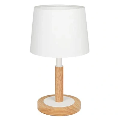 Imagen de tomons LED Lámpara de cabecera madera Regulable, Luz Mesa Noche, pantalla tela, Estilo Moderno, para la el dormitorio, sala estar, Beige