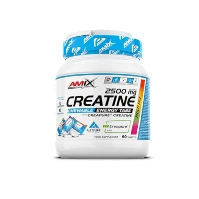 Imagen de Amix™ Performance Creatine 2500 mg Chewable Energy Tabs Creatina Monohidrato Creapure® con Carb Tri Flow 60 Comprimidos Masticables, Suplemento para Rendimiento Deportivo y Energía