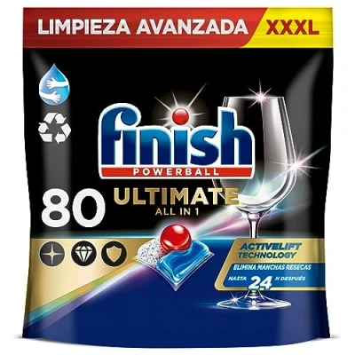 Imagen de Finish Powerball Ultimate All in 1 pastillas para el lavavajillas, eficaz contra manchas resecas, 80