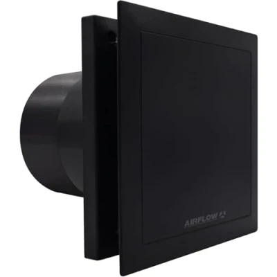 Imagen de Airflow QT100 T Extractor de baño negro Ingeniería alemana, certificado QuietMark, ultra silencioso 25 dB, eficiencia energética, arranque automático y temporizador ajustable, funcionamiento 2
