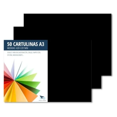 Imagen de Raylu Paper® Cartulinas A3 50 Unidades, 180g/m², 420 x 297 mm. de colores con tacto suave, perfectas para encuadernación, oficina, dibujo y manualidades. (Negro)
