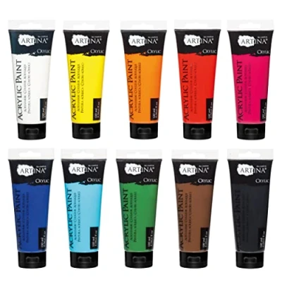 Imagen de Artina Set de 10 Pinturas acrílicas 120 ml Crylic Pintura Opaca Secado rápido para Pintar 10x120 Colores Base con Tubos Resistentes al Agua y Alta pigmentación