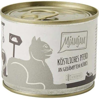 Imagen de MjAMjAM comida húmeda premium para gatos delicioso caballito sobre calabaza al vapor, pack de 6 (6 x 200 g), sin cereales con extra carne