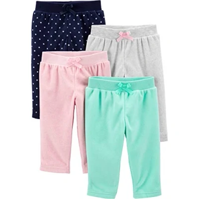 Imagen de Simple Joys by Carter&#039;s 4 Pack Fleece Pants Pantalones Informales, Azul Marino Lunares/Gris Claro/Rosa Claro/Verde Agua, Prematuro (Pack de 4) Bebé Niñas