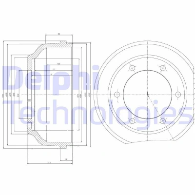 Imagen de DELPHI BF467 Tambor de Freno sin anillo sensor ABS, cojinete rueda 315 FORD: Transit Mk5 Camión plataforma/Chasis, Furgón