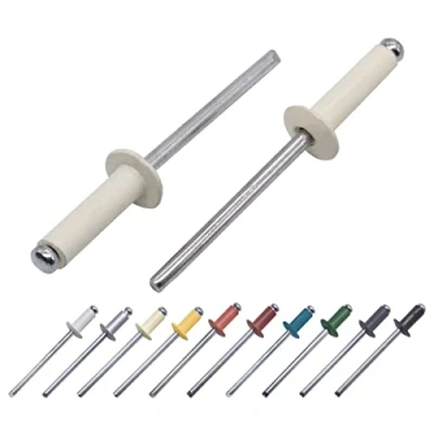 Imagen de Paquete de 80 remaches pintados para ciegas 4,0 x 14 mm, cabeza cúpula, DIN 7337, aluminio y mandril acero, 80, blanco puro RAL 9010