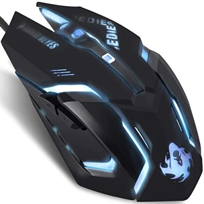 Imagen de IULONEE Ratón para Juegos con Cable USB Silent Click Gaming Mouse Cómodo Gamer Ergonómico de tamaño Completo 3200 dpi PC Computadora portátil Escritorio (Negro)