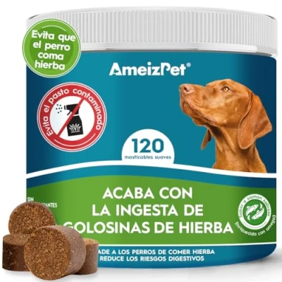 Imagen de AmeizPet Disuade A Los Perros De Comer Hierba, Evita Que Coman Alivia El Estómago Y Reduce Ardor Estómago, Enzimas Digestivas, 120 Chuches para Perros, 270g (9.5 Oz)