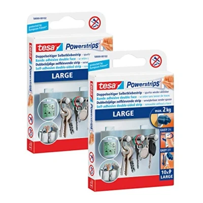 Imagen de tesa Powerstrips Large Tiras adhesivas de doble cara para montar objetos en superficies lisas (2 paquetes)
