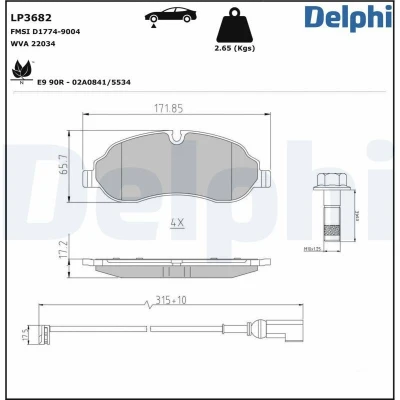 Imagen de DELPHI LP3682 Juego de pastillas freno con contacto avisador desgaste Chapa antichirridos accesorios FORD: Transit V363 Furgón