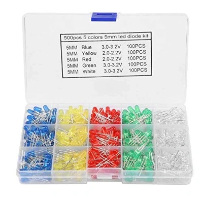 Imagen de 【𝐏𝐚𝐬𝐜𝐮𝐚】 500pcs 5mm luz Led Rojo Amarillo Azul Verde Blanco Surtido Kit de diodos Diodo emisor