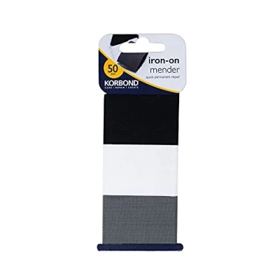 Imagen de KORBOND Pack 110084 Iron On Mender Paquete de 3 110084, poliéster, Negro, Blanco Y Gris, 50 cm x 3,8 cm,