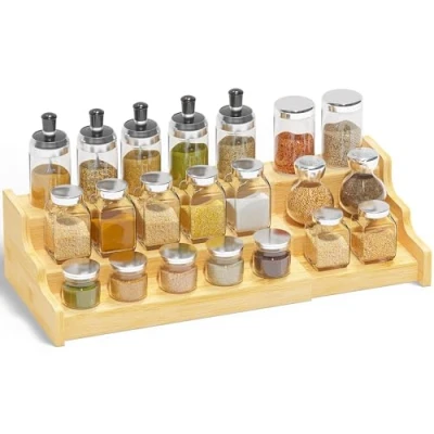 Imagen de Ruichang Especiero Extensible de 3 Niveles, Organizador Estante Botes Especias Estanteria Bambu para Cocina Armario (Naturaleza)