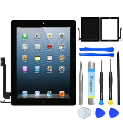 Imagen de NB+ Pantalla de repuesto para iPad 4 Gen, 9.7 pulgadas, digitalizador 2012, 2012 A1458 A1459 A1460, adhesivo preinstalado, herramientas reparación incluidas, con botón