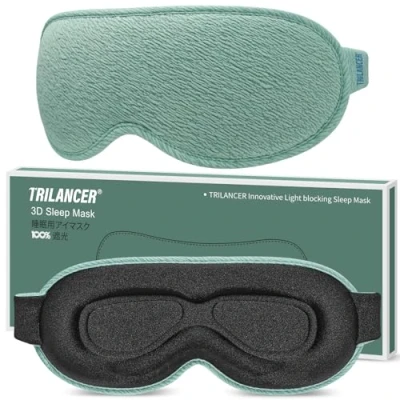 Imagen de Trilancer 2024 Antifaz para Dormir Innovador, Sleep Mask, Mascara Sin Luz, Mascarilla Hombres y Mujeres, Tapa Ojos Dormir, Cubre Meditación, Viajar, Avión（Verde lago）